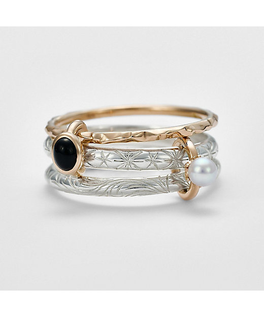 シルバー／K10カルセドニー／淡水パール3連リング（S） | agete