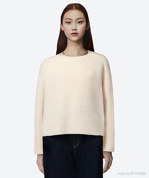 7G片畦編みメリノウールショート丈クルーネックセーター | SLOANE