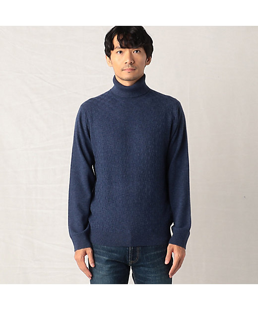 ウールカシミヤ 市松柄 タートルネックニット（0734KE06