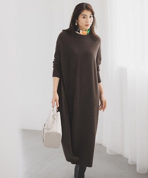 ロング丈／ゆったりシルエット】テントライン ニットワンピース