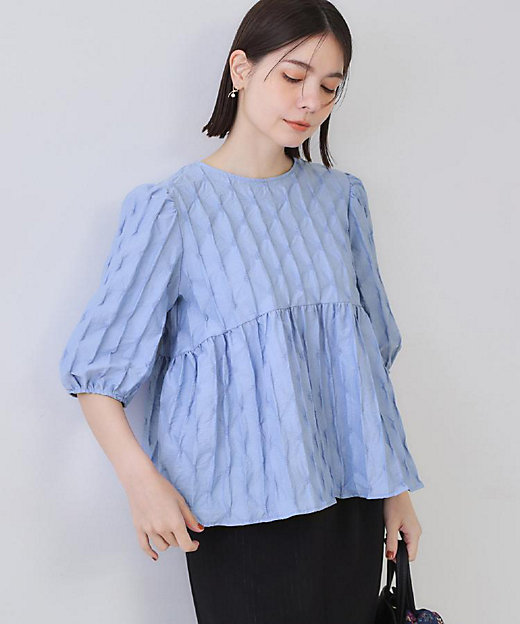 ふくれジャカードペプラムブラウス【洗濯機洗い可