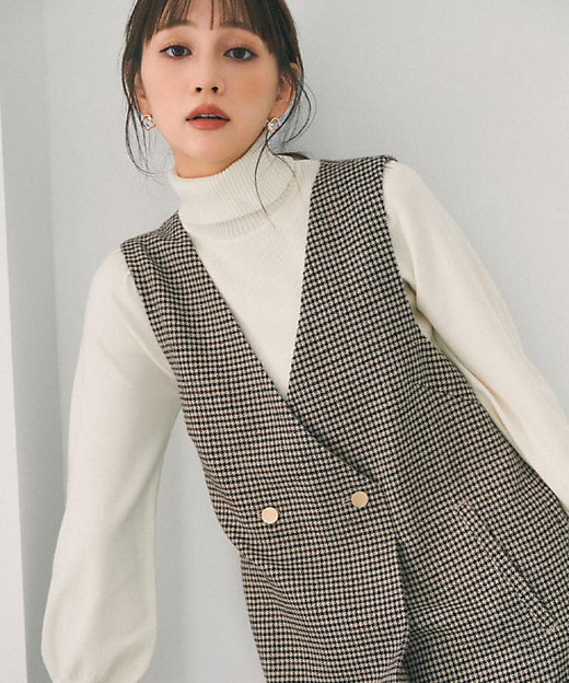 タートルネックタックパフスリーブニット【洗濯機OK