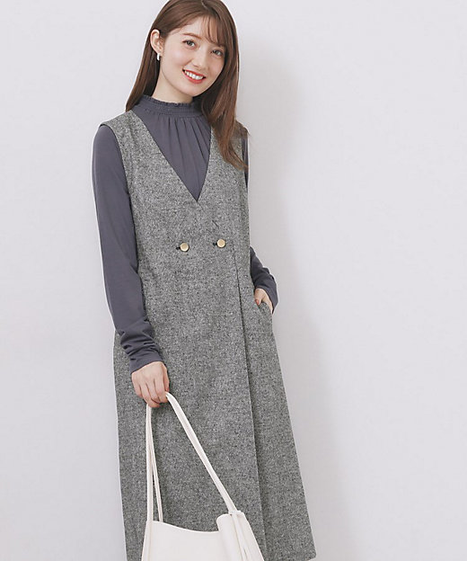 ラップ風ツイードジャンスカ【洗濯機OK／防シワ