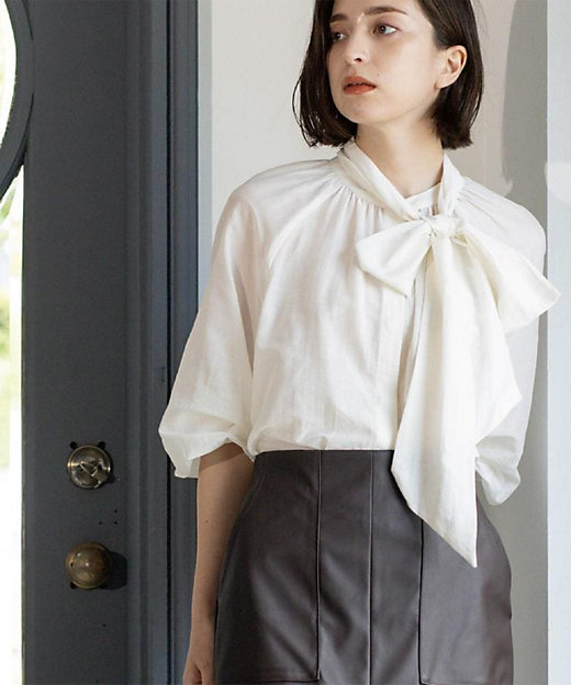 2WAYシアーボウタイブラウス【洗濯機洗い可