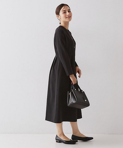 ≪通勤・セレモニー対応≫フィットアンドフレアワンピースダブルクロス