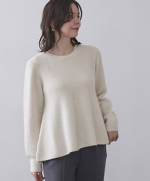 スパンコールラメ衿2WAYペプラムニット【洗濯機OK