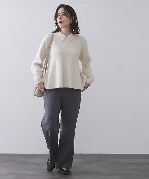 スパンコールラメ衿2WAYペプラムニット【洗濯機OK