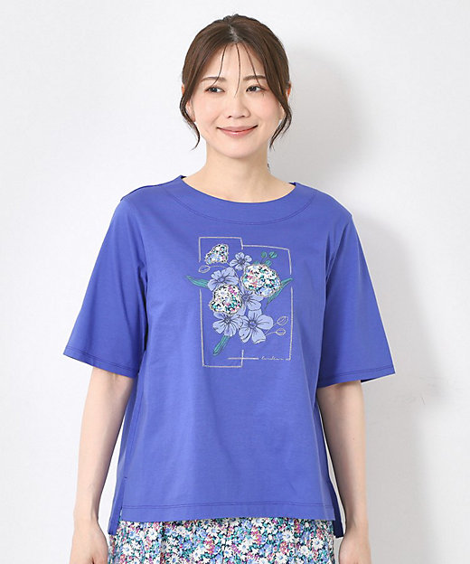 M～4Lサイズ】パッチワーク＆刺繍 フラワーモチーフTシャツ