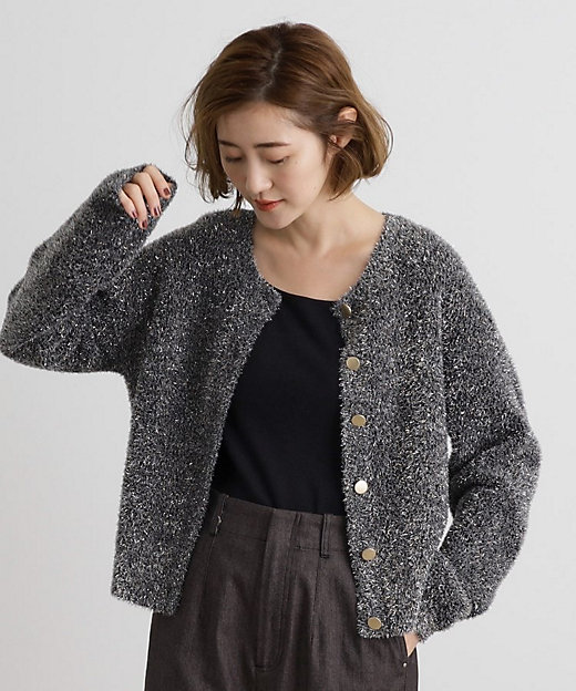 ラメフェザークルーネックカーディガン（2002379523