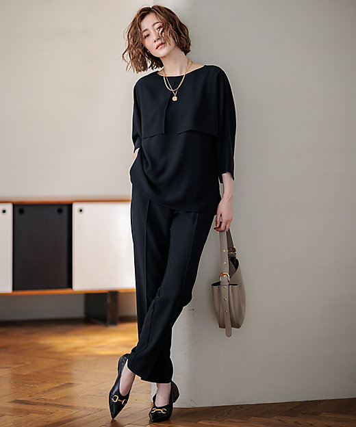 洗える】ストレッチジョーゼット ケープデザイン カットソー