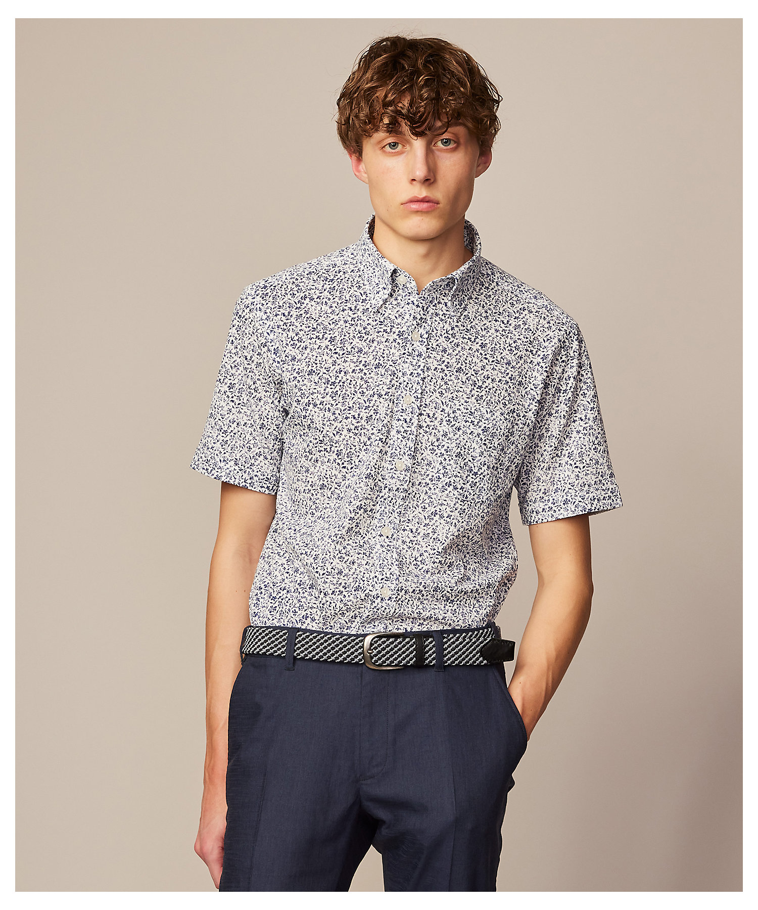 吸水速乾／イージーケア】シャンブレープリント ジャージ シャツ