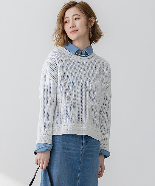 洗える】コットンギマ ストライプ ニット（KRWOGM0354