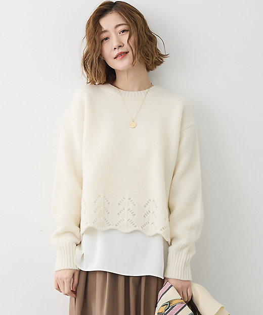 滝沢眞規子さん着用／洗える】レーシーヘムデザイン パフスリーブ