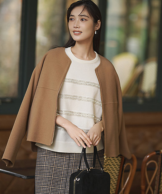 WEB＆一部店舗限定／滝沢眞規子さん着用】ビジューボーダー ニット