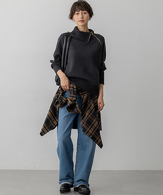 ボイルドウールコンビ ジップ タートルニット（KRWSGW0562