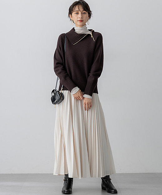 ボイルドウールコンビ ジップ タートルニット（KRWSGW0562