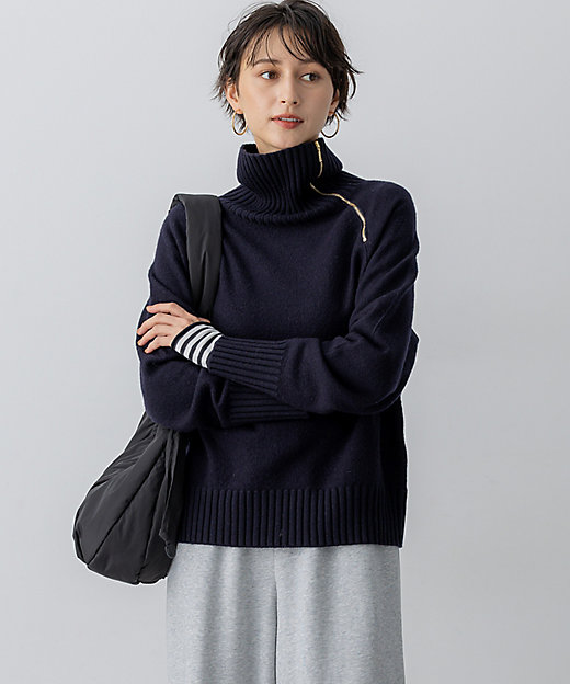 ボイルドウールコンビ ジップ タートルニット（KRWWGW0562