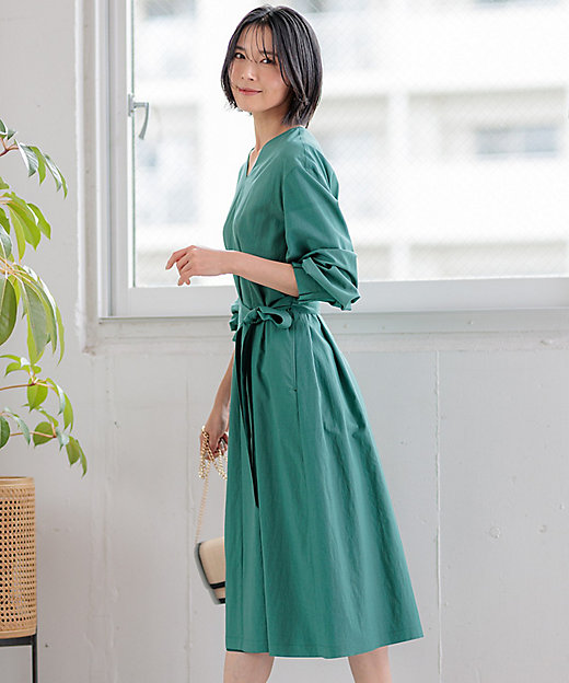 洗える】ヴィンテージライトタフタ タック ワンピース