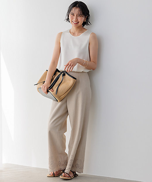 洗える】リネンエンブロイダリー ワイドパンツ（PRWOCM0508