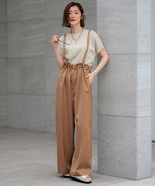 接触冷感／洗える】ヴィンテージソフトサテン サスペンダー パンツ