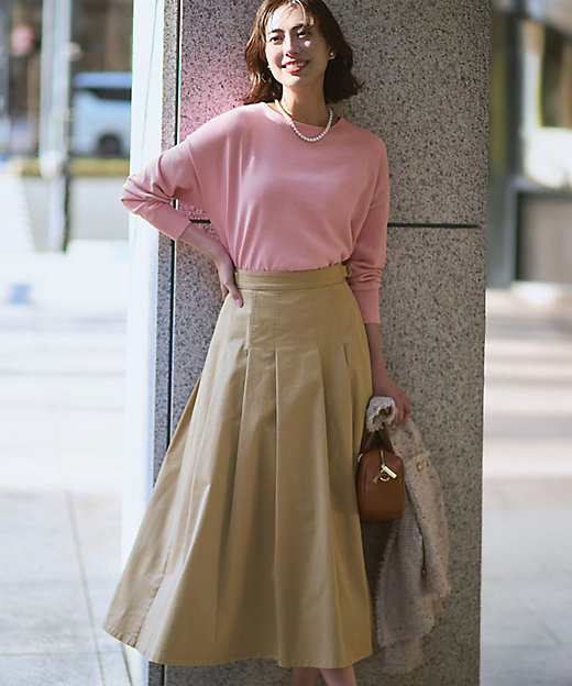 ストレッチギャバ チノ タックフレアスカート（SKWOLM0318