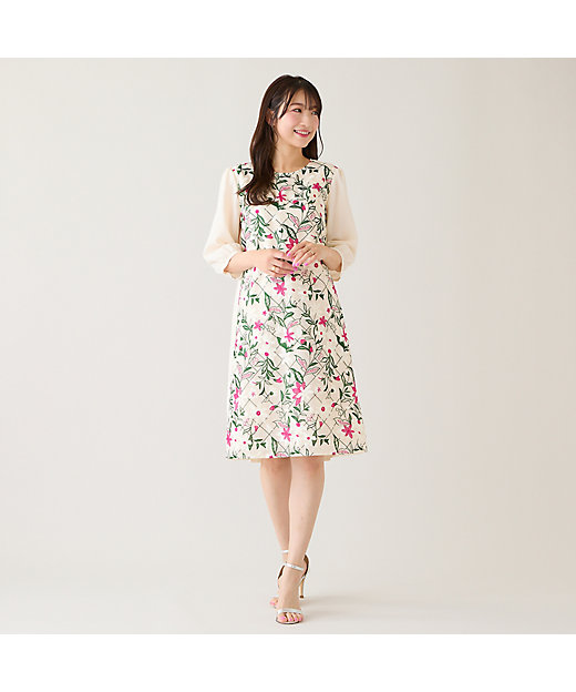 チェック＆フラワー刺繍ワンピース（51012605） | Rose Tiara