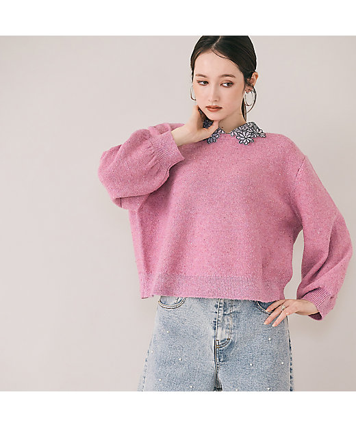 フラワーモチーフ襟付きニット（83136508） | Rose Tiara