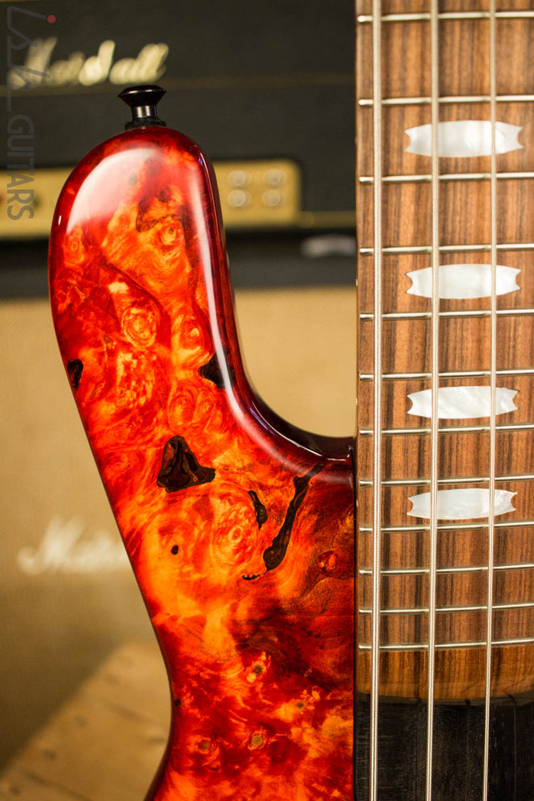 2018 Spector NS-4H2 Inferno Red Buckeye Burl 4 String Bass Guitar
