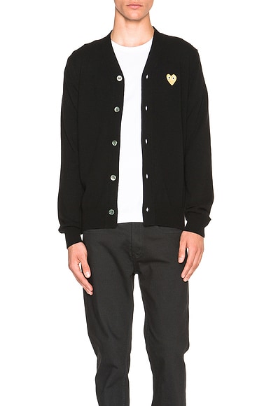 COMME des GARCONS PLAY Cardigan with Gold Emblem in Black | FWRD