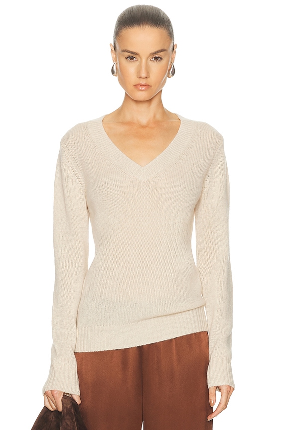 Toteme V Neck Wool Cashmere Knit Sweater in Snow | FWRD