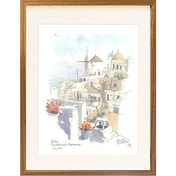 絵画 版画 鈴木新・イアの家並 ギリシア・サントリーニ島 風景画