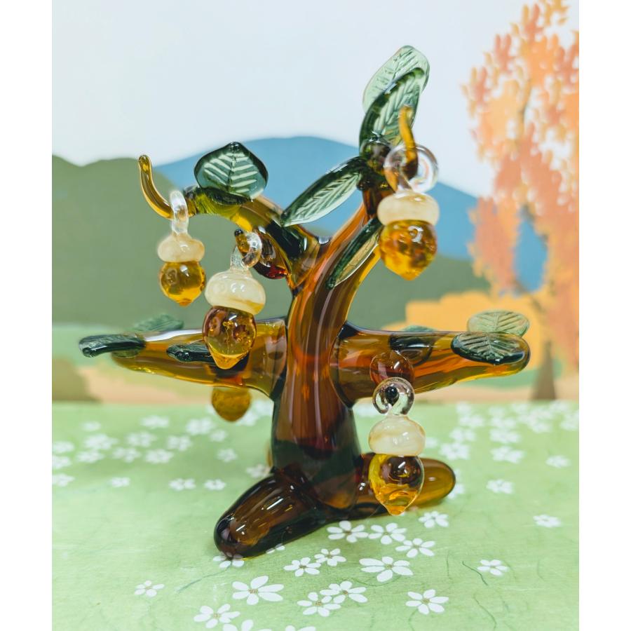 ガラス細工 どんぐりの木（L) ミニチュア 雑貨 置物 小物 秋 団栗