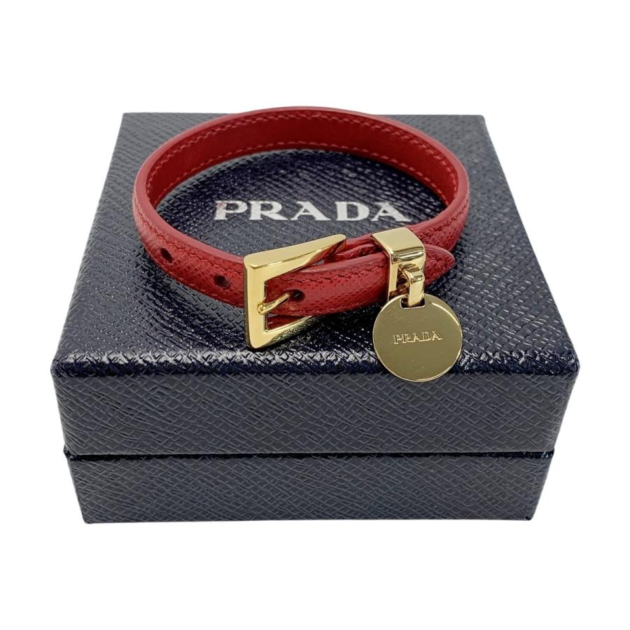 PRADA（プラダ） レザー レッド×ゴールド金具 ブレスレット 箱有 やや