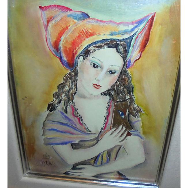インテリア 人物 絵画 油絵 小澤勇寿郎 作 「仮面の少女」 0号サイズ