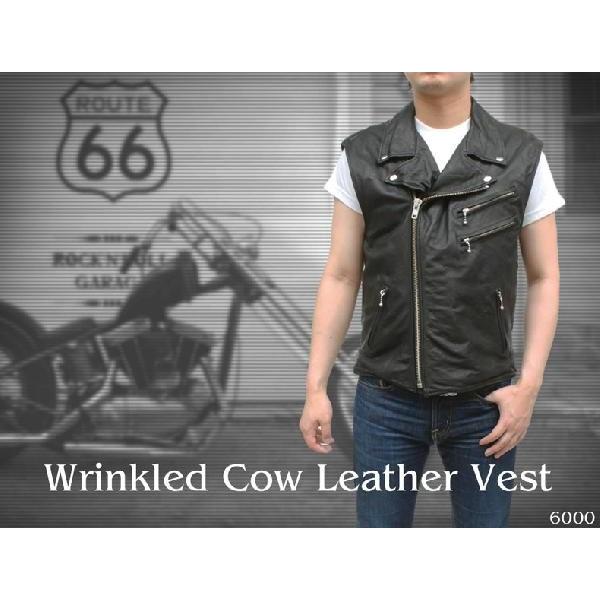 レザーベスト メンズ ダブルライダースベスト 革ベスト シワ加工 牛革