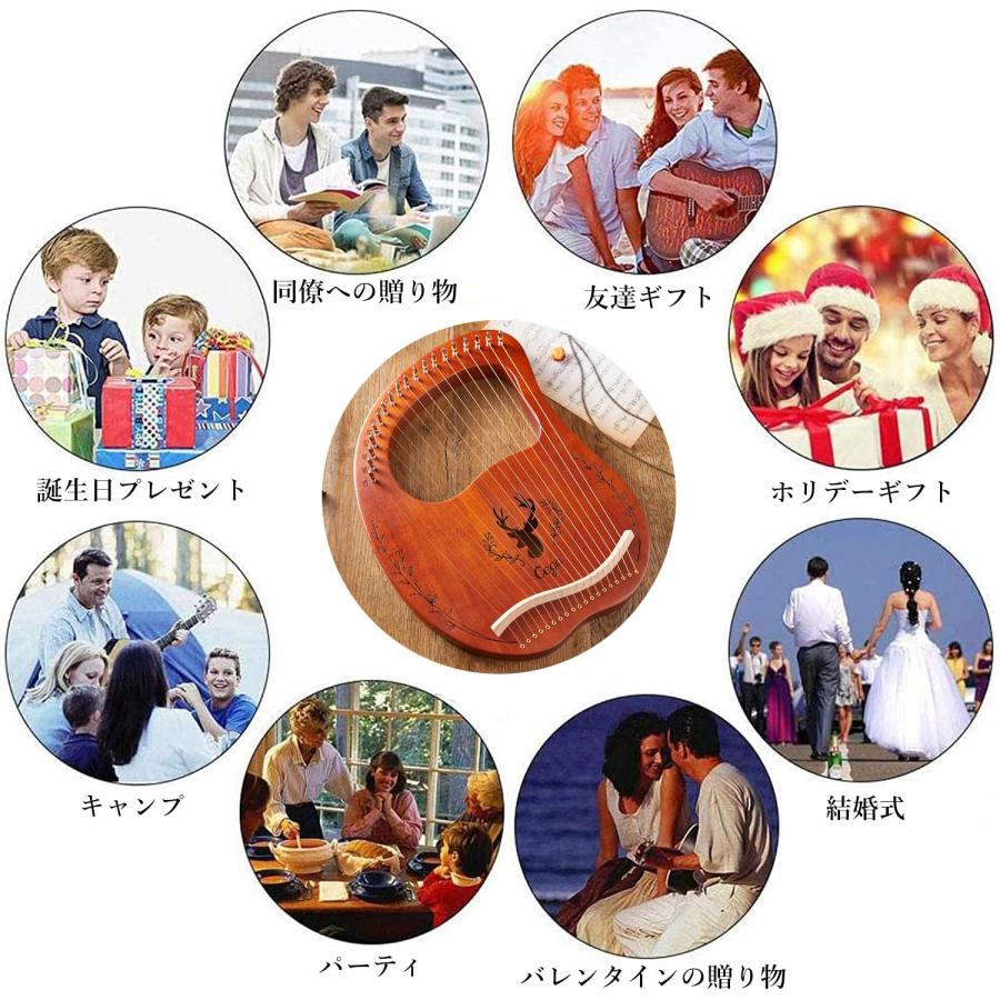 竪琴ハープ 19弦木製 ライアーハープ ハープセット Lyre Harp メタル