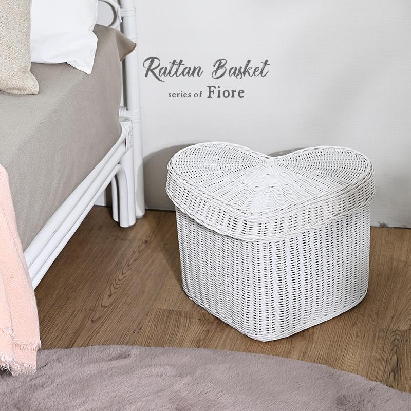 にゃん☆プロフ必読様専用‼️ ラタン ホワイト カゴ 蓋つき 楕円