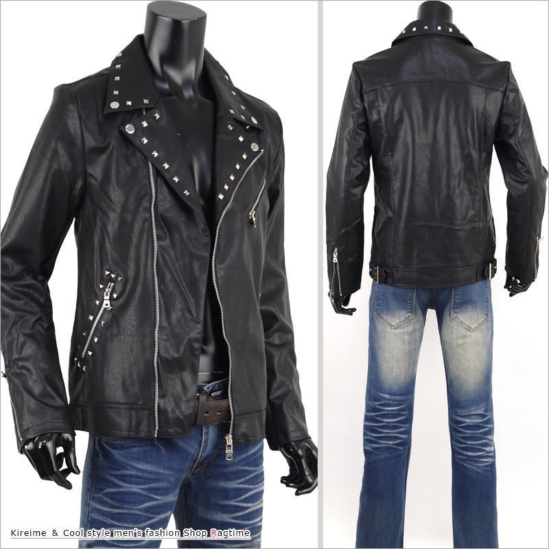 ライダースジャケット メンズ ロック パンク 襟カラー切替 スタッズ PU