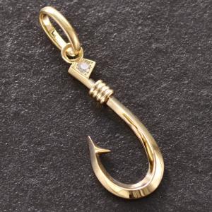 ペンダントトップ メンズ 18金 K18WG ダイヤモンド フィッシュフック