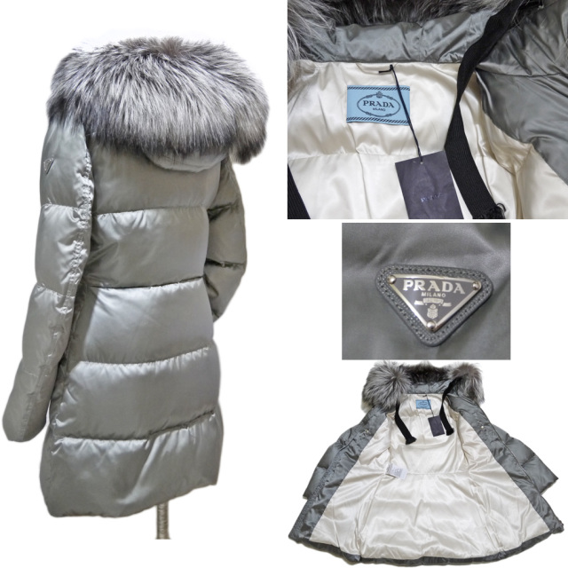 プラダ ファー付 ロングダウンジャケット（コート）29Z117 グレー #38