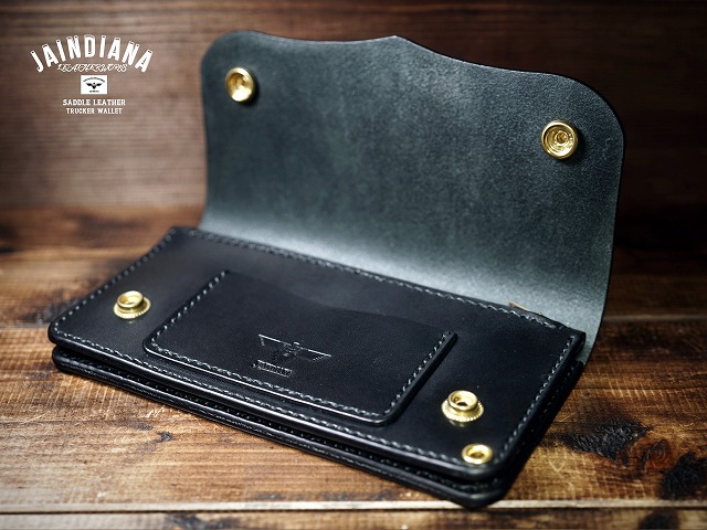 トラッカーウォレット ロング 3層 ブラック 北米 【国産ステアハイド
