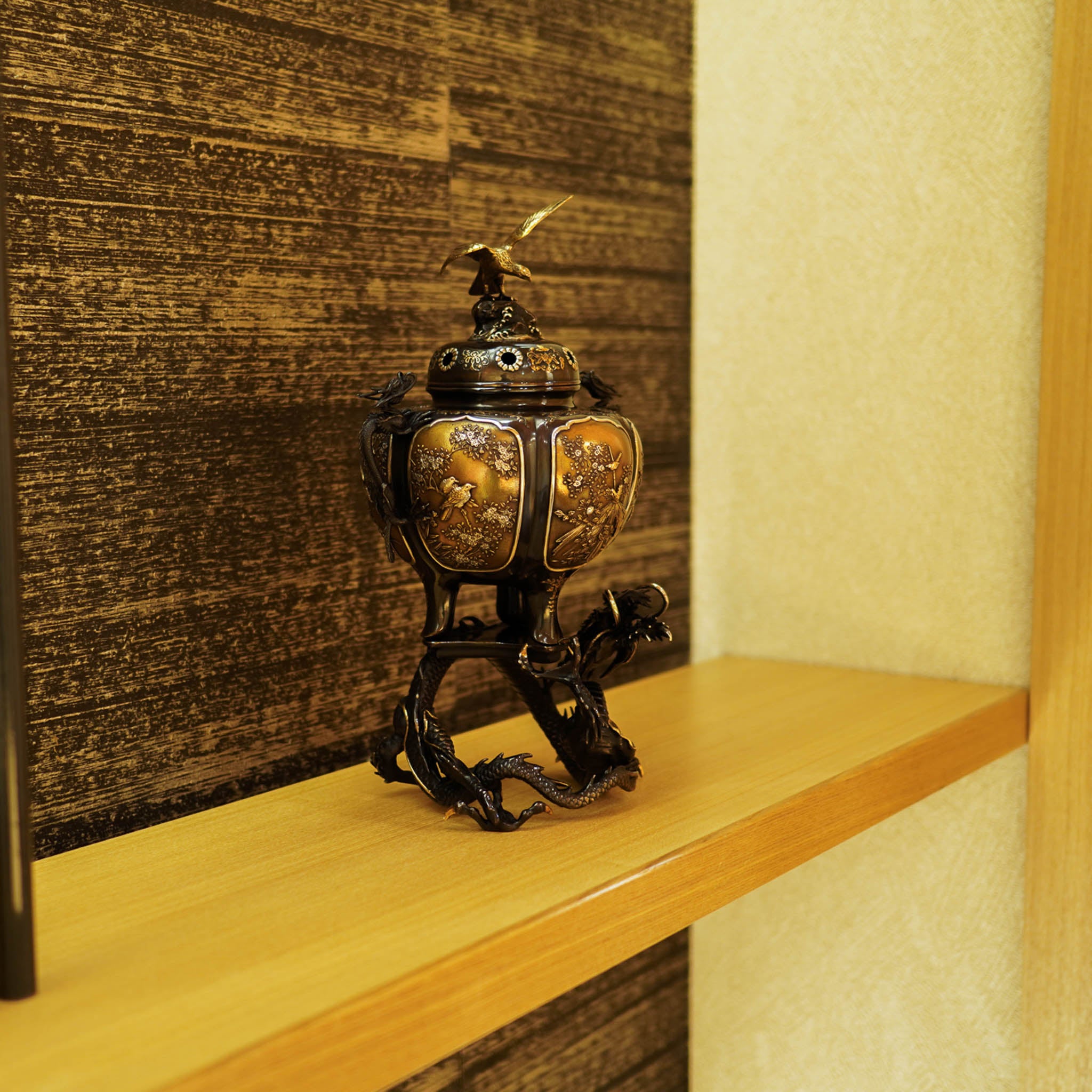 高岡銅器 香炉 | 菊割 龍台付 彩色 | 銅 | 喜泉堂