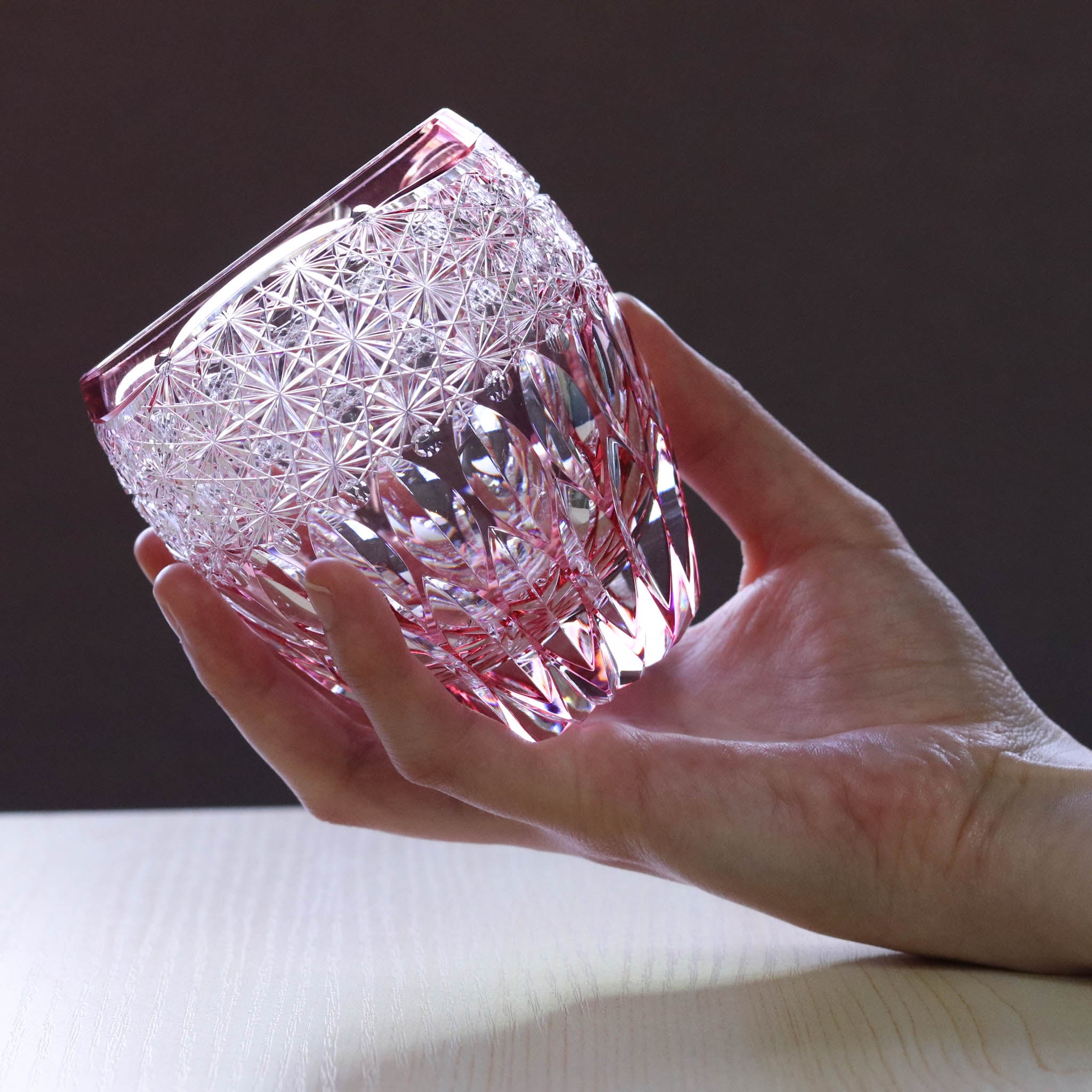 江戸切子 ロックグラス | 蓮華 | 金赤 | 東亜硝子工芸