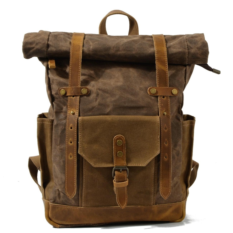 ブラウン 防水 キャンバス 登山 旅行用 リュック バックパック | Baginning