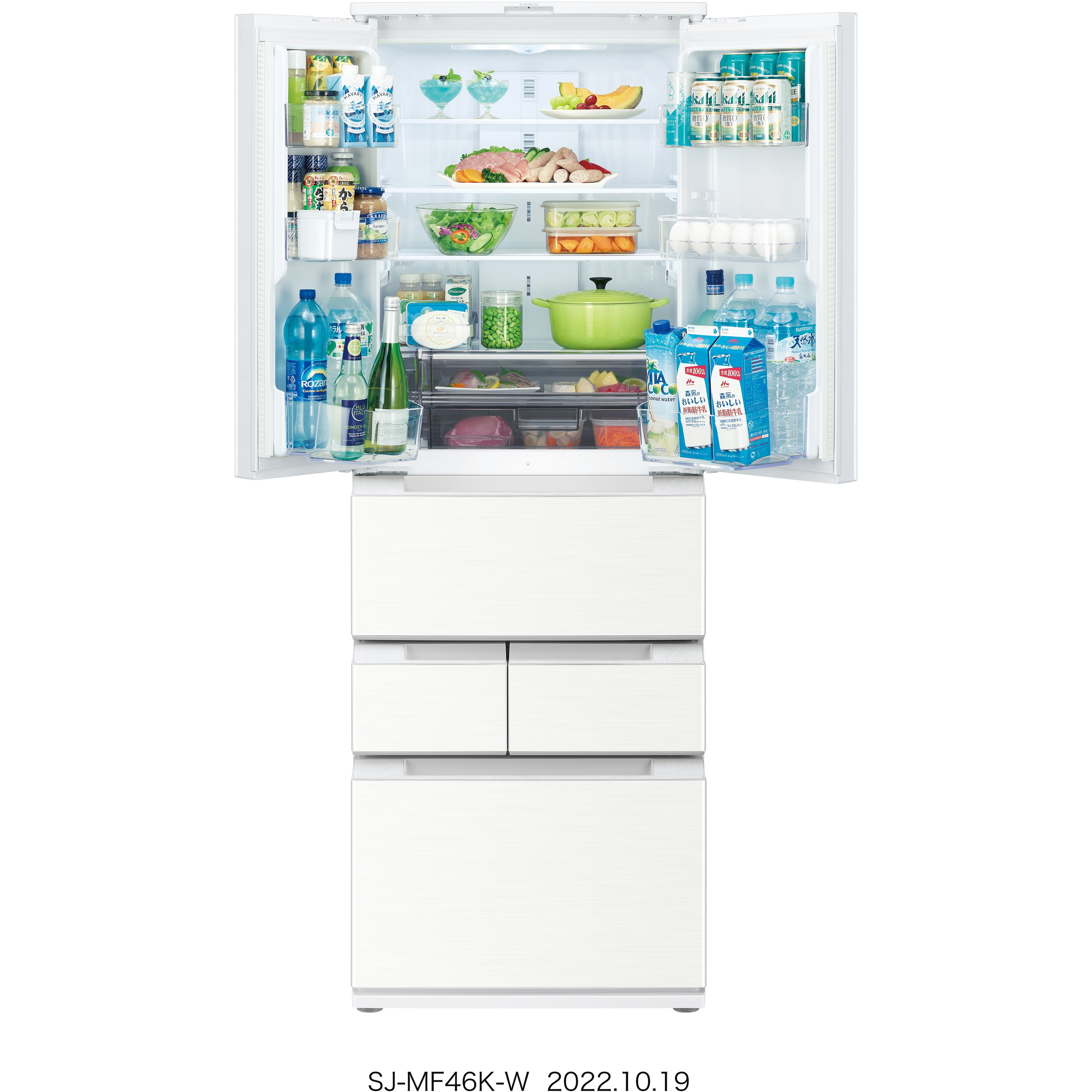 SJ-MF46K-W ピラーレスフレンチドア(メタル)冷蔵庫457L 1台 シャープ