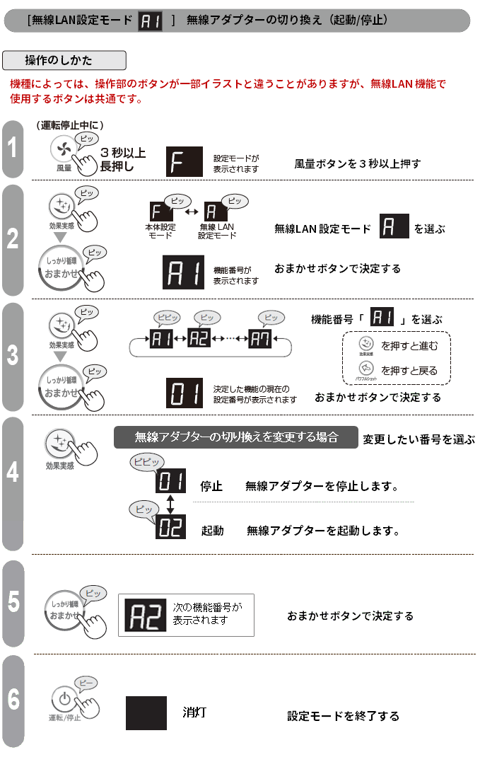 無線アダプターの切り換え（起動/停止）│空気清浄機│サポート・お
