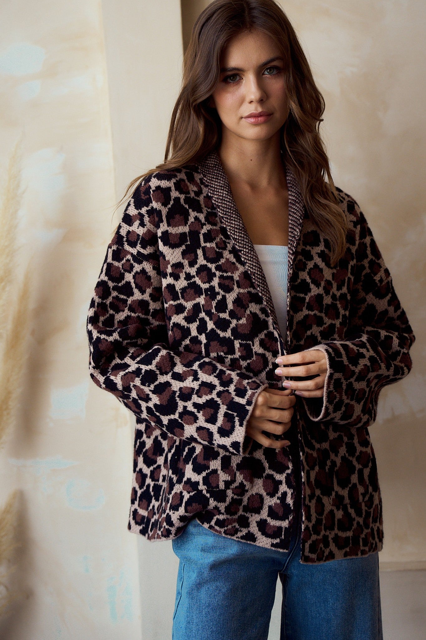 LovLov Open Front Sweater Knit Cardigan in Leopard Mocha – June Adel