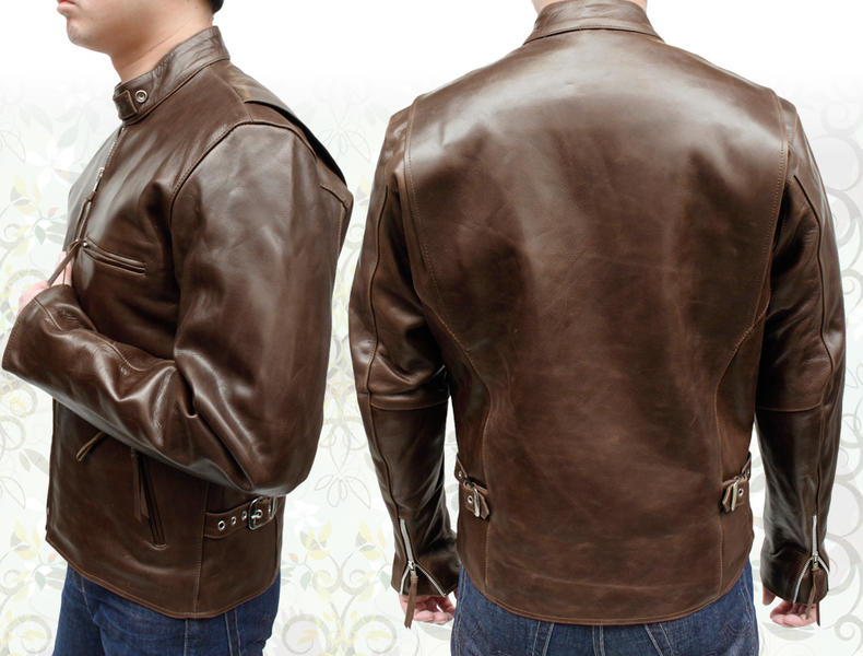 牛革 シングルライダースジャケット メンズ ブラウン XS/S/M/L/LL/3L