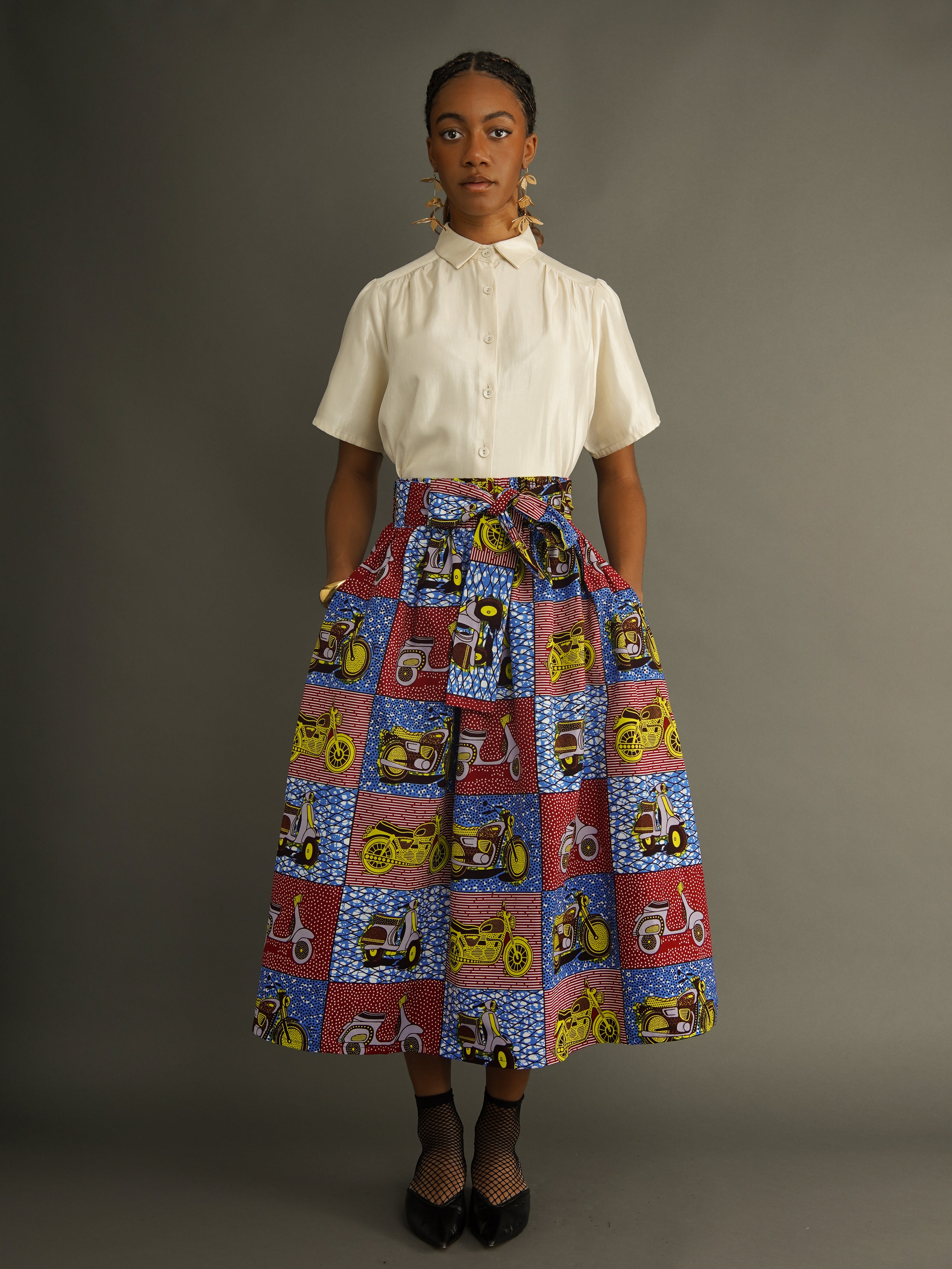 Megan Scooter Midi Skirt | Dutch Wax Cotton | Kemi Telford
