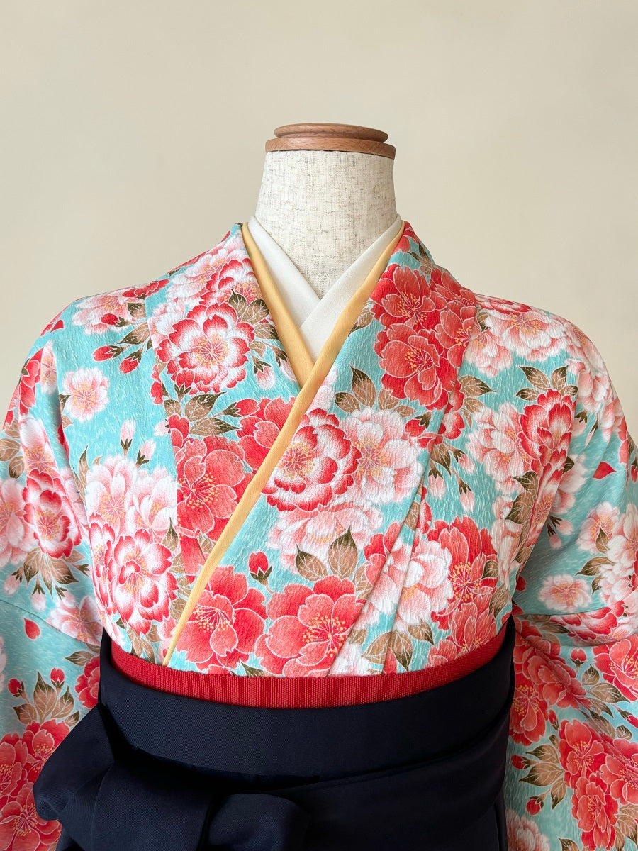 卒業式袴レンタルセット 水色 八重桜 – きものセンター